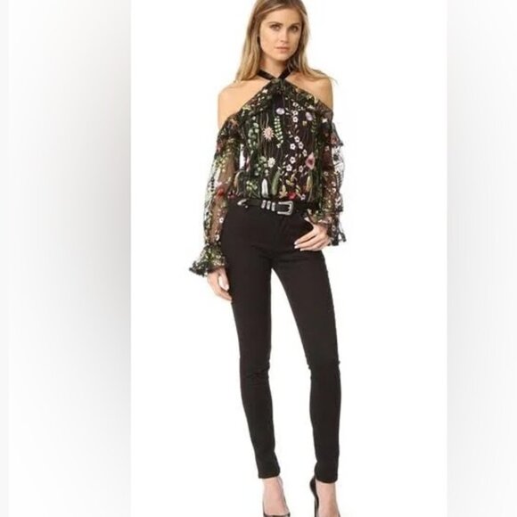 ALEXIS Kylie Black Floral Embroidered Sheer Long Sleeve Blouse Size S - Picture 8 of 11
